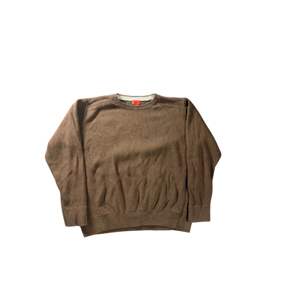Vintage Levis Brown Cotton Crewneck Sweater Mens Large 90s Ribbed Knit Pullover